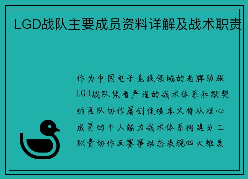 LGD战队主要成员资料详解及战术职责